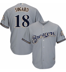 Men's Majestic Milwaukee Brewers #18 Eric Sogard Replica Grey Road Cool Base MLB Jersey
