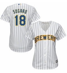 Women's Majestic Milwaukee Brewers #18 Eric Sogard Replica White Home Cool Base MLB Jersey