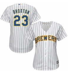 Women's Majestic Milwaukee Brewers #23 Keon Broxton Replica White Home Cool Base MLB Jersey