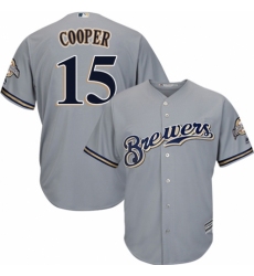 Youth Majestic Milwaukee Brewers #15 Cecil Cooper Authentic Grey Road Cool Base MLB Jersey