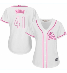 Women's Majestic Miami Marlins #41 Justin Bour Authentic White Fashion Cool Base MLB Jersey