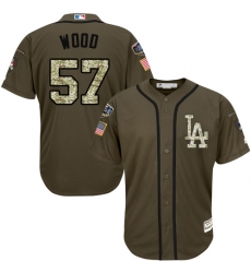 Men's Majestic Los Angeles Dodgers #57 Alex Wood Authentic Green Salute to Service 2018 World Series MLB Jersey