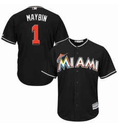 Men's Majestic Miami Marlins #1 Cameron Maybin Replica Black Alternate 2 Cool Base MLB Jersey