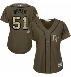 Women's Majestic Kansas City Royals #51 Blaine Boyer Authentic Green Salute to Service MLB Jersey