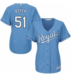 Women's Majestic Kansas City Royals #51 Blaine Boyer Authentic Light Blue Alternate 1 Cool Base MLB Jersey