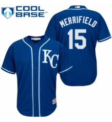 Youth Majestic Kansas City Royals #15 Whit Merrifield Authentic Blue Alternate 2 Cool Base MLB Jersey