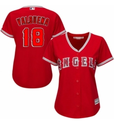 Women's Majestic Los Angeles Angels of Anaheim #18 Luis Valbuena Replica Red Alternate MLB Jersey