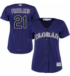 Women's Majestic Colorado Rockies #21 Kyle Freeland Replica Purple Alternate 1 Cool Base MLB Jersey