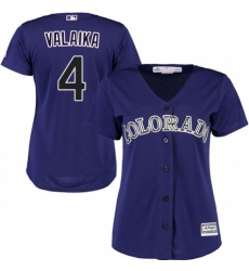 Women's Majestic Colorado Rockies #4 Pat Valaika Replica Purple Alternate 1 Cool Base MLB Jersey