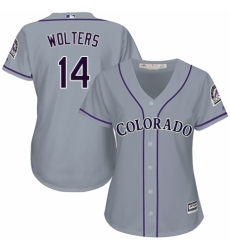 Women's Majestic Colorado Rockies #14 Tony Wolters Authentic Grey Road Cool Base MLB Jersey