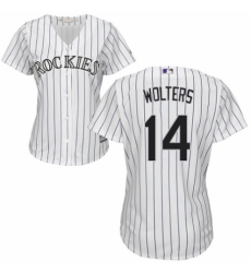 Women's Majestic Colorado Rockies #14 Tony Wolters Authentic White Home Cool Base MLB Jersey