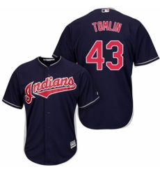 Youth Majestic Cleveland Indians #43 Josh Tomlin Replica Navy Blue Alternate 1 Cool Base MLB Jersey