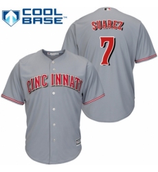 Youth Majestic Cincinnati Reds #7 Eugenio Suarez Replica Grey Road Cool Base MLB Jersey