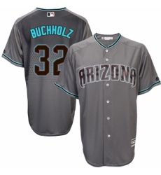 Men's Majestic Arizona Diamondbacks #32 Clay Buchholz Authentic Gray/Turquoise Cool Base MLB Jersey