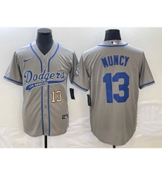 Men's Los Angeles Dodgers #13 Max Muncy Number Grey Cool Base Stitched Baseball Jersey