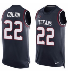 Men's Nike Houston Texans #22 Aaron Colvin Limited Navy Blue Player Name & Number Tank Top NFL Jersey