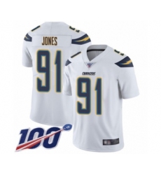 Men's Los Angeles Chargers #91 Justin Jones White Vapor Untouchable Limited Player 100th Season Football Jersey