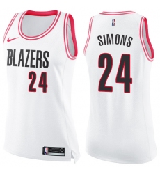 Women's Nike Portland Trail Blazers #24 Anfernee Simons Swingman White Pink Fashion NBA Jersey