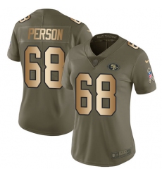 Women Nike San Francisco 49ers #68 Mike Person Limited Olive Gold 2017 Salute to Service NFL Jersey