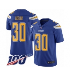 Men's Los Angeles Chargers #30 Austin Ekeler Limited Electric Blue Rush Vapor Untouchable 100th Season Football Jersey