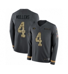 Men's Nike San Francisco 49ers #4 Nick Mullens Limited Black Salute to Service Therma Long Sleeve NFL Jersey