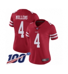 Women's San Francisco 49ers #4 Nick Mullens Red Team Color Vapor Untouchable Limited Player 100th Season Football Jersey