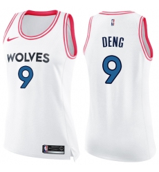 Women's Nike Minnesota Timberwolves #9 Luol Deng Swingman White  Pink Fashion NBA Jersey