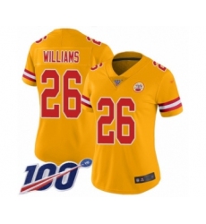 Women's Kansas City Chiefs #26 Damien Williams Limited Gold Inverted Legend 100th Season Football Jersey
