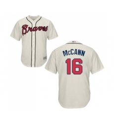 Men's Atlanta Braves #16 Brian McCann Replica Cream Alternate 2 Cool Base Baseball Jersey