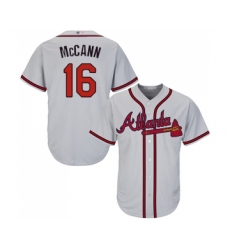 Men's Atlanta Braves #16 Brian McCann Replica Grey Road Cool Base Baseball Jersey