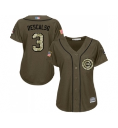 Women's Chicago Cubs #3 Daniel Descalso Authentic Green Salute to Service Baseball Jersey