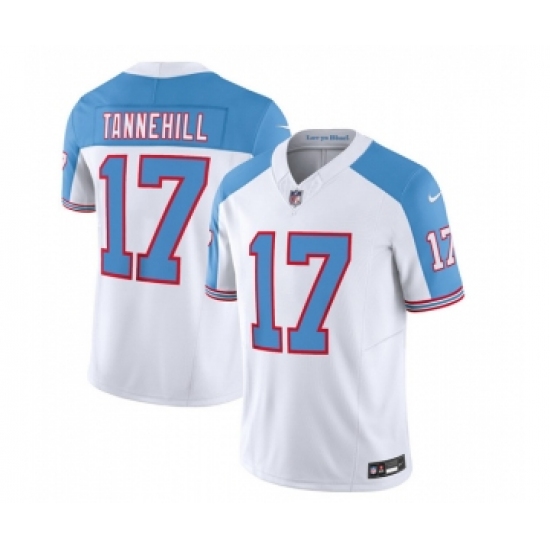 Men's Nike Tennessee Titans #17 Ryan Tannehill White Blue 2023 F.U.S.E. Vapor Limited Throwback Football Stitched Jersey Men's Nike Tennessee Titans #17 Ryan Tannehill White Blue 2023 F.U.S.E. Vapor Limited Throwback Football Stitched Jersey
