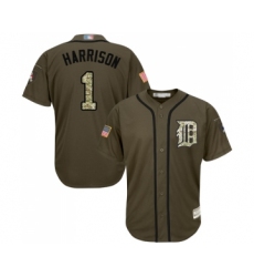 Men's Detroit Tigers #1 Josh Harrison Authentic Green Salute to Service Baseball Jersey