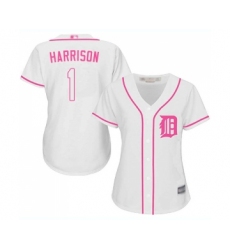 Women's Detroit Tigers #1 Josh Harrison Replica White Fashion Cool Base Baseball Jersey