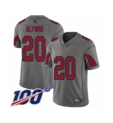 Men's Arizona Cardinals #20 Robert Alford Limited Silver Inverted Legend 100th Season Football Jersey