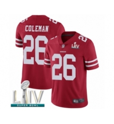 Men's San Francisco 49ers #26 Tevin Coleman Red Team Color Vapor Untouchable Limited Player Super Bowl LIV Bound Football Jersey