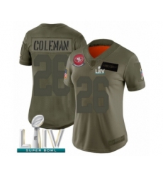 Women's San Francisco 49ers #26 Tevin Coleman Limited Olive 2019 Salute to Service Super Bowl LIV Bound Football Jersey