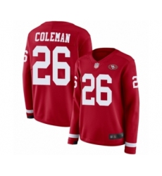 Women's San Francisco 49ers #26 Tevin Coleman Limited Red Therma Long Sleeve Football Jersey