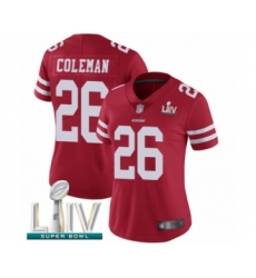 Women's San Francisco 49ers #26 Tevin Coleman Red Team Color Vapor Untouchable Limited Player Super Bowl LIV Bound Football Jersey