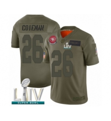 Youth San Francisco 49ers #26 Tevin Coleman Limited Olive 2019 Salute to Service Super Bowl LIV Bound Football Jersey
