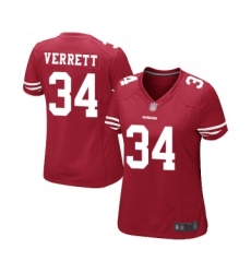 Women's San Francisco 49ers #34 Jason Verrett Game Red Team Color Football Jersey