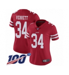Women's San Francisco 49ers #34 Jason Verrett Red Team Color Vapor Untouchable Limited Player 100th Season Football Jersey