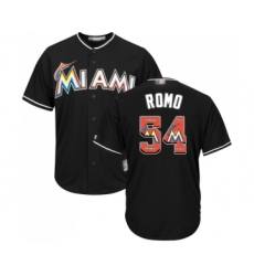 Men's Miami Marlins #54 Sergio Romo Authentic Black Team Logo Fashion Cool Base Baseball Jersey