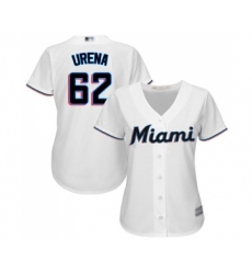 Women's Miami Marlins #62 Jose Urena Replica White Home Cool Base Baseball Jersey