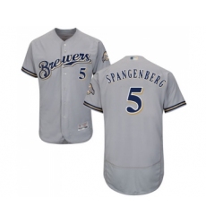 Men's Milwaukee Brewers #5 Cory Spangenberg Grey Road Flex Base Authentic Collection Baseball Jersey