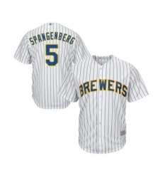 Men's Milwaukee Brewers #5 Cory Spangenberg Replica White Home Cool Base Baseball Jersey