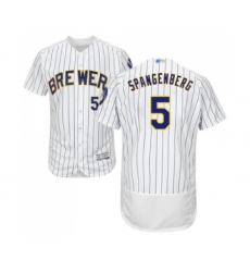 Men's Milwaukee Brewers #5 Cory Spangenberg White Home Flex Base Authentic Collection Baseball Jersey
