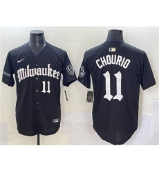 Men's Milwaukee Brewers #11 Jackson Chourio Black 'Gothic 414 Shadows Edition' Vapor Premier Limited Stitched Jersey