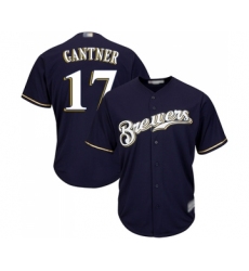 Men's Milwaukee Brewers #17 Jim Gantner Replica Navy Blue Alternate Cool Base Baseball Jersey