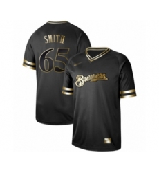 Men's Milwaukee Brewers #65 Burch Smith Authentic Black Gold Fashion Baseball Jersey